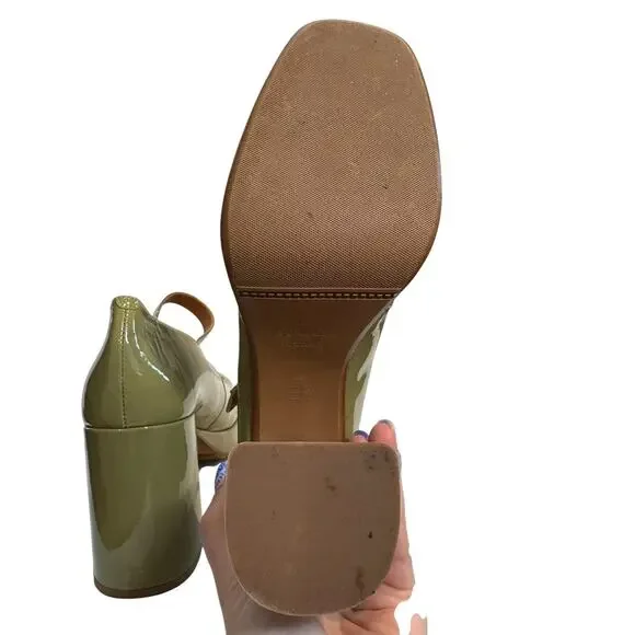 Sezane Georgia High Mary Janes Polished Pistachio Green Patent FR 39 US 8 - Picture 10 of 12